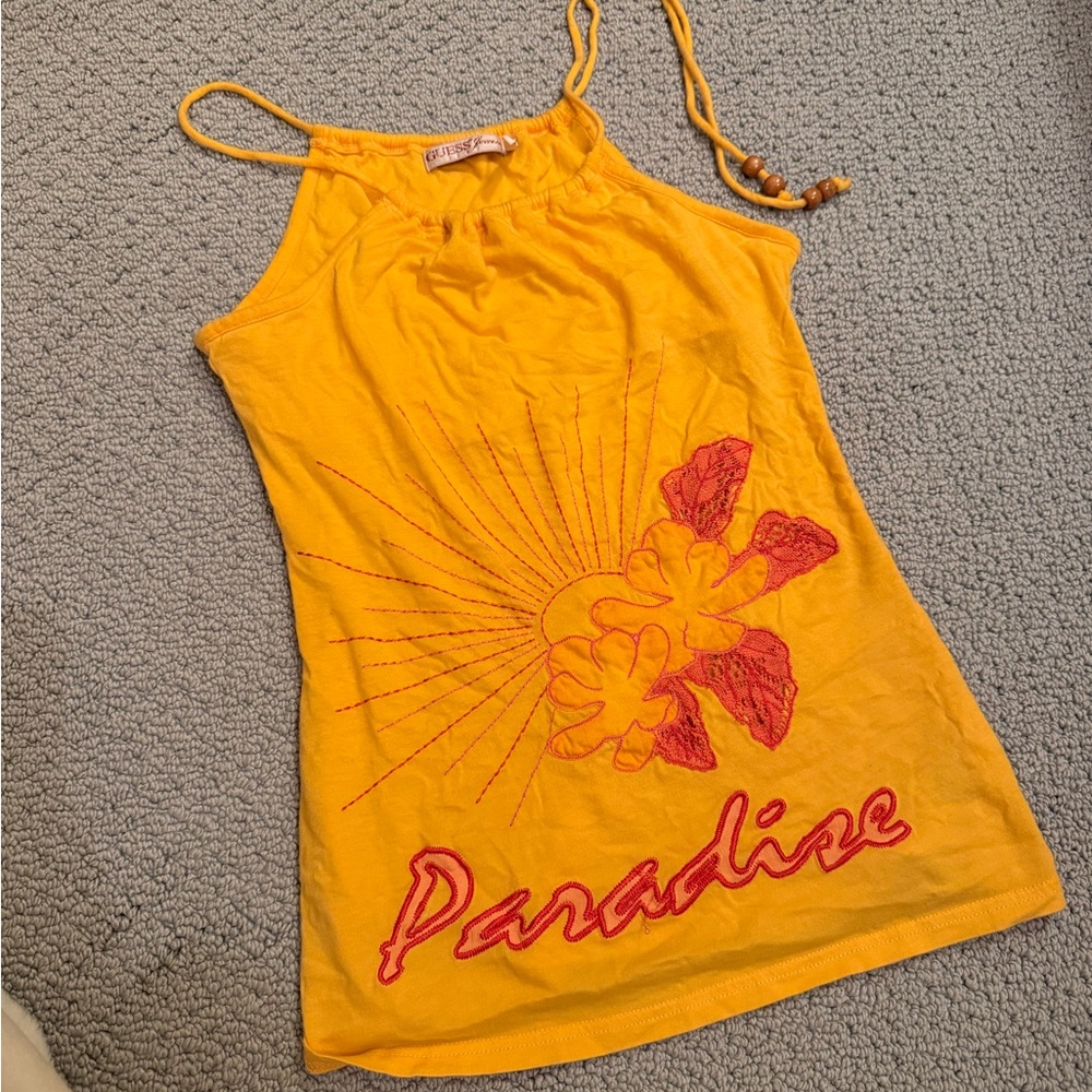 Vintage Guess Paradise Orange Embroidered Halter Tank Top - Women